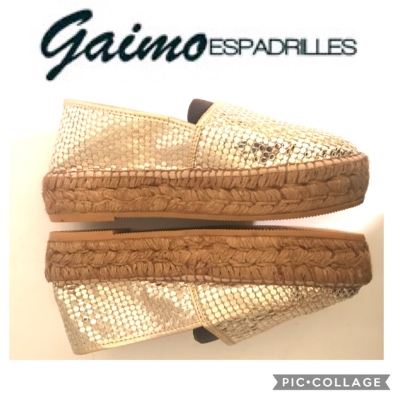 GAIMO ESPADRILLES Gold Shimmering Platform Sz 37 - Picture 7 of 8